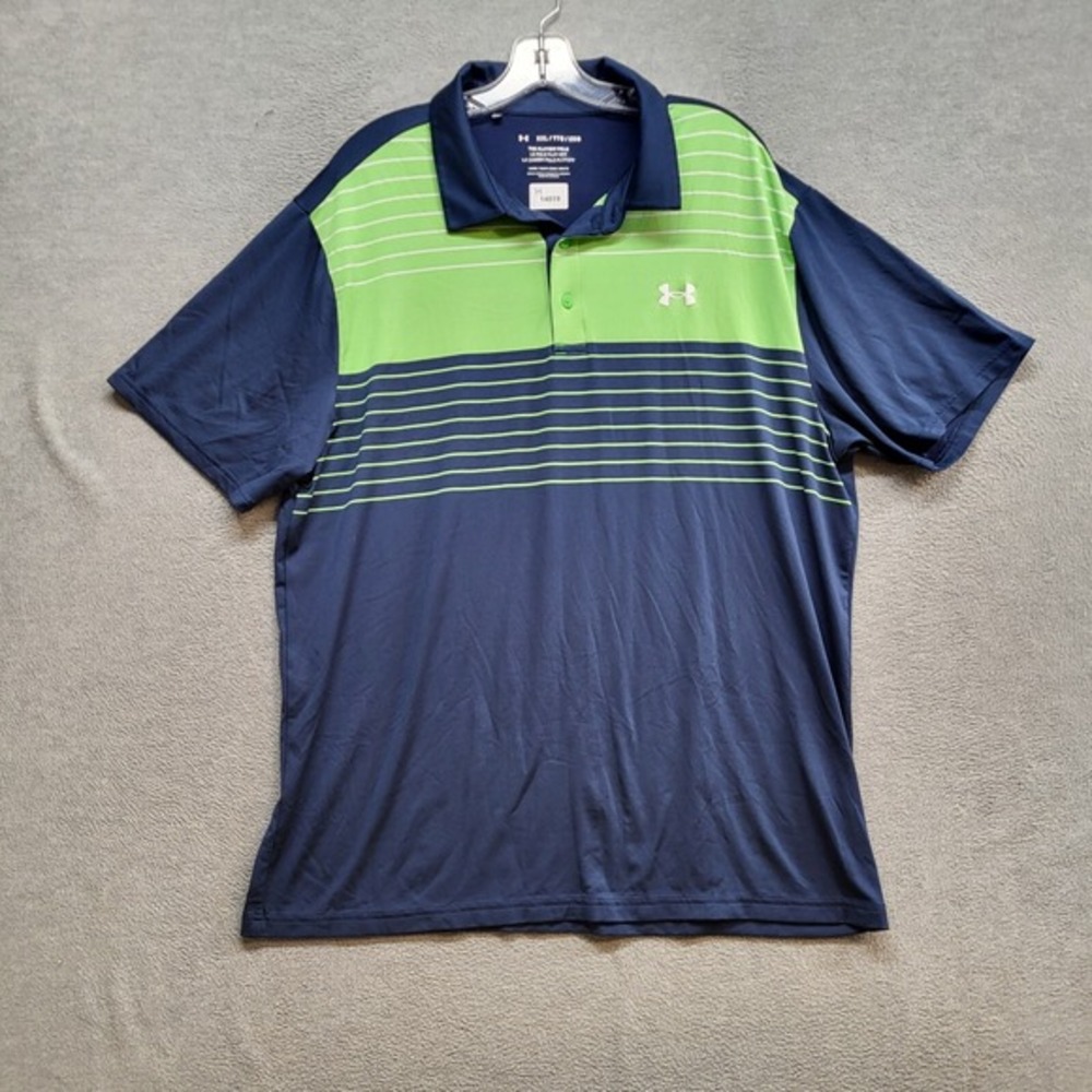 Under Armour Men Polo Shirt 2XL Blue Colorblock‎ Playoffs Logo Short Sleeve